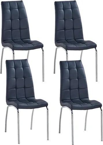 Miniatura 10 de Juego de 4 sillas de comedor de piel sintética, modernas sillas de comedor negras con patas de metal dorado y respaldo ergonómico, tapizadas