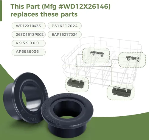 Miniatura 3 de Paquete de 2 ruedas para lavavajillas WD12X26146, estante inferior compatible con GE, rodillo inferior WD12X10435 265D1512P002 AP6989036 4959000