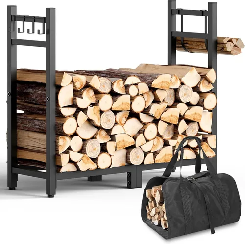 Miniatura 8 de Brightown Estantería de Leña Exterior con Cubierta, Estante de Madera Interior de 4 Pies para Leña, Soporte Impermeable para Leña Exterior, Soporte