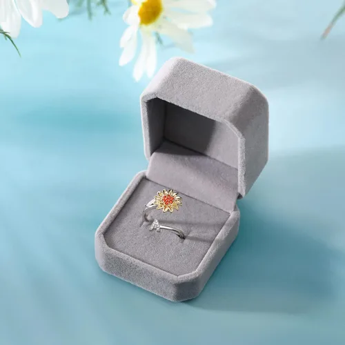 Miniatura 7 de Anillos antiestrés para aliviar la ansiedad Anillo giratorio de letra inicial de girasol, anillo abierto ajustable con diseño de circonita cúbica