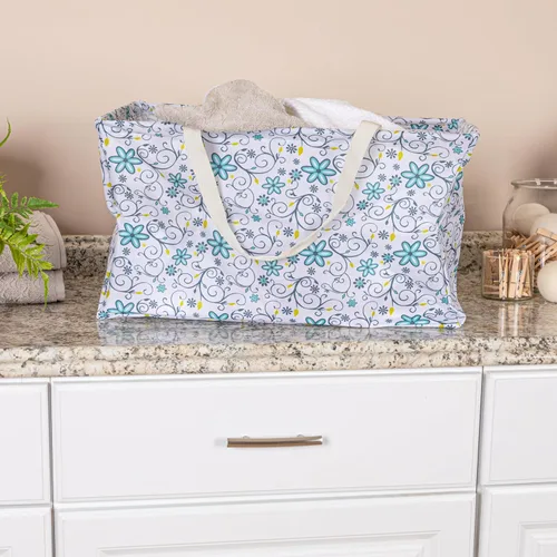 Miniatura 2 de Household Essentials Bolso de lona Krush con estampado floral blanco y azul, bolsa multiusos para todos los propósitos Floral azul