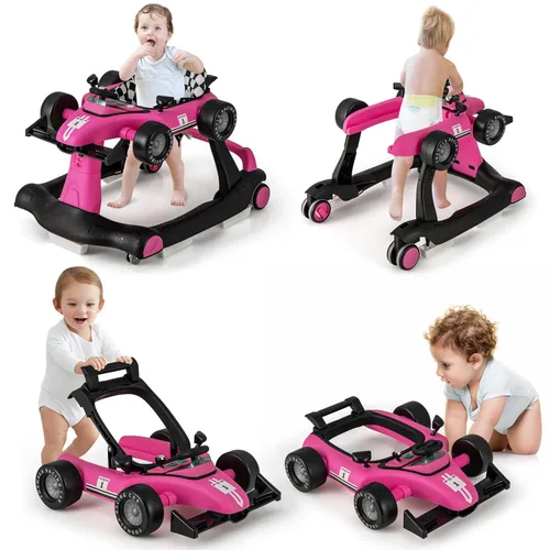 Miniatura 14 de HONEY JOY Andador de bebé 4 en 1, andador de actividad con empuje con 3 alturas ajustables, ruedas suaves con velocidad ajustable, asiento Blanco