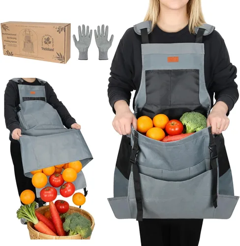 Delantal de cosecha de jardín, delantal de jardinería con bolsillo inferior de liberación para mujeres y hombres, regalo de jardinería para