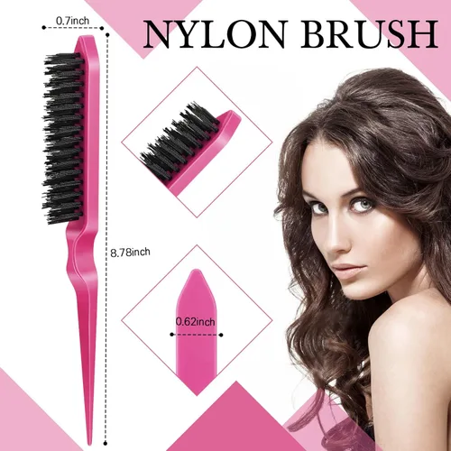Miniatura 4 de Geiserailie Juego de 3 cepillos para el cabello con parte trasera lisa, cepillo de cerdas, control de bordes, peine para mujeres, cabello negro Rojo