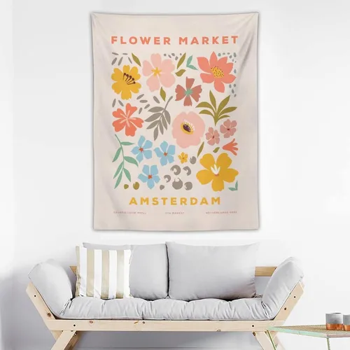Miniatura 3 de Chordity Tapiz para colgar en la pared, diseño botánico danés de flores, para decoración del hogar, sala de estar, dormitorio universitario