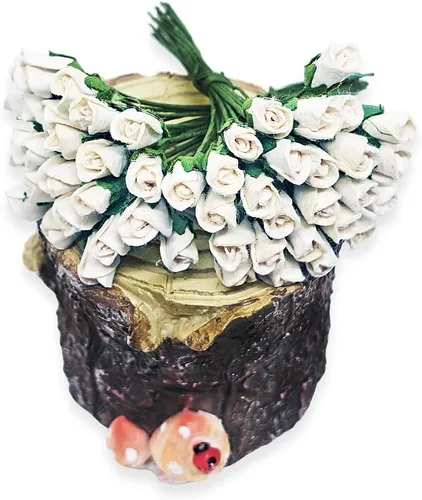 Miniatura 8 de ChangThai Design 50 piezas de papel de rosa blanca de ¼ pulgadas de diámetro, ramo de flores para álbumes de recortes, manualidades, papel