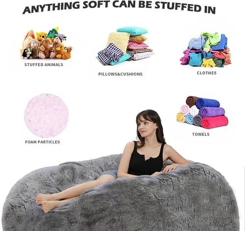 Miniatura 5 de Puf para adultos y niños sin relleno, sofá perezoso suave y redondo, funda de sofá de puf clásico, saco de amor para dormitorio, silla de lectura