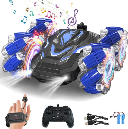 Nuevo coche acrobático RC con detección de gestos con luces y música, coche de control remoto por gesto de mano que gira 360° controlado por ambos