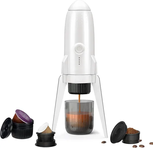 Máquina de café espresso portátil 3 en 1 sobre la marcha, cafetera eléctrica de autocalentamiento, mini cafetera de mochilero compatible con