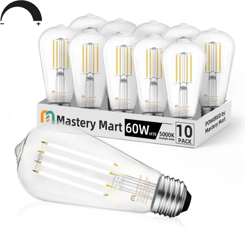 Miniatura 9 de MASTERY MART Paquete de 6 bombillas Edison vintage, bombilla LED E26 de 5.5 W equivalente a 60 W, regulable, blanco suave de 2700 K, ST19 antiguo