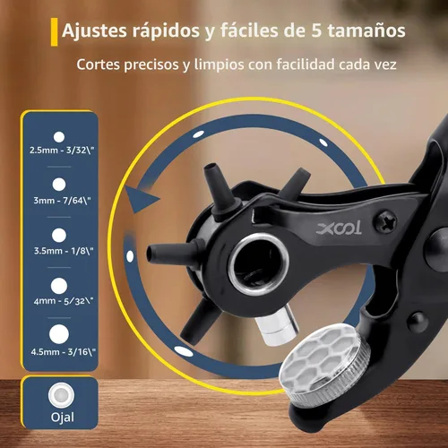 Miniatura 3 de XOOL Kit de Herramientas de Perforación y Ojales para Cuero 2 en 1, Ojales de Metal de 3/16" 4.5mm para Tela, Perforador, Alicates de Ojales