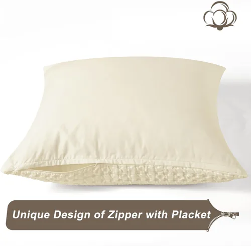 Miniatura 5 de PHF Fundas de almohada con tejido de gofre de 24" x 24", paquete de 2, funda de almohada cuadrada 100% algodón para decoración de ropa de cama, sin