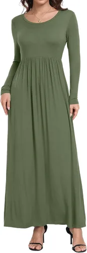 Miniatura 2 de HAOMEILI - Vestido largo de manga cortalarga, holgado, liso, informal y con bolsillos para mujer