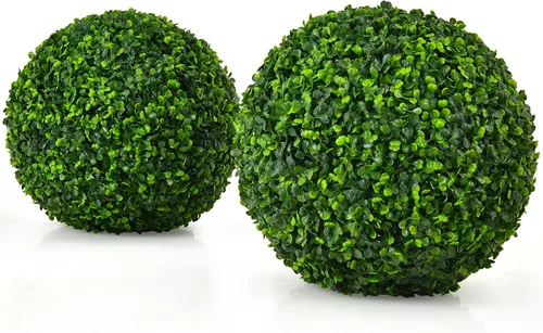 Miniatura 8 de Goplus 2 bolas topiarias artificiales de 15.7 pulgadas, bolas redondas de boj de imitación para exteriores, esferas de jardín decorativas