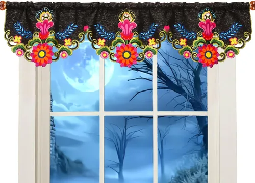 Miniatura 13 de Cenefa de Cortina de Ventana de Cocina con Bolsillo para Barra Bordada de Bastón de Caramelo de Navidad y Fiestas A 58 × L 14 Pulgadas