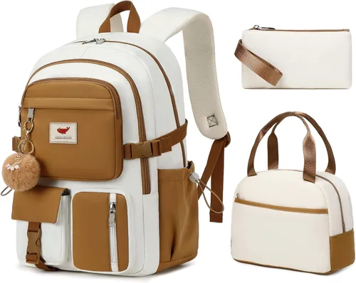 Mochila para laptop de 15.6 pulgadas, para escuela primaria y secundaria, mochilas universitarias con lonchera y estuche para lápices, juego de 3