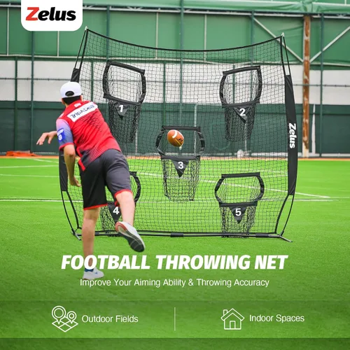 Miniatura 2 de ZELUS Red de Lanzamiento de Fútbol Americano, Equipo de Entrenamiento de Quarterback con 5 Bolsillos Objetivo, Entrenador de Precisión