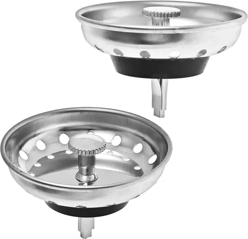 Paquete de 2 cestas combinadas de rejilla y tapón para fregadero de cocina, repuesto para desagüe estándar de 3-1/2 pulgadas, cesta de acero