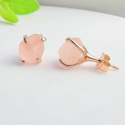Miniatura 29 de Aretes de piedra preciosa natural en bruto con oro rosa sobre plata de ley 925, 6 a 0.276 in, regalo de piedra de nacimiento de calidad genuina