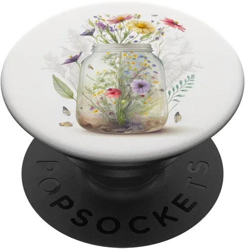 Wildflower Floral Flower Mason Jar Femenine Watercolor White PopSockets intercambiables PopGrip