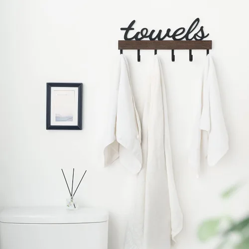 Miniatura 2 de Dahey Toallero pequeño con 6 ganchos, toallero para montaje en pared, organizador de baño, rústico, granja, decoración del hogar, ganchos
