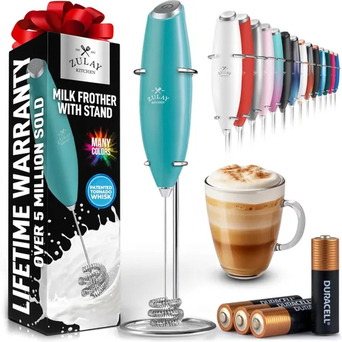 Miniatura 30 de Zulay Kitchen Espumador de leche de mano con pilas Duracell AA – Mezclador eléctrico ultrarrápido y creador de espuma, mezclador de bebidas fácil