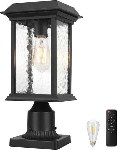 Beionxii Outdoor Solar Post Lights, Dusk to Dawn Solar Lamp Post Light,Solar Powered Outdoor Lamp Post Light with Pier Mount Base,Black