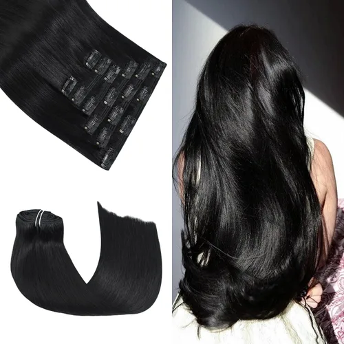 Miniatura 25 de Honsoo Extensiones de cabello humano real de color marrón con pinzas, marrón castaño, 15 pulgadas, 70 g, 7 unidades, cabello lacio sedoso y marrón