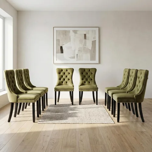 Miniatura 134 de OVENTA Juego de 4 sillas de comedor modernas tapizadas copetudas, terciopelo negro y gris y cuero con patas de madera maciza, sillas de cocina