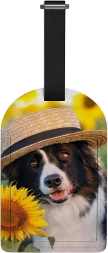 XOLLAR Etiquetas de equipaje Border Collie Dog Sunflower Identificador de nombre para maleta bolsa de viaje cubierta de privacidad de cuero etiqueta