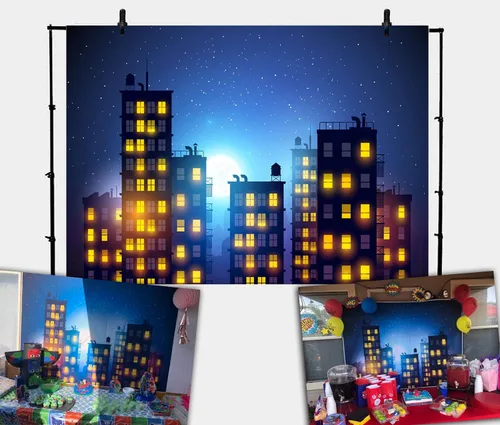 Miniatura 10 de Fondo de fotografía de Ciudad de superhéroes, hermoso tema de la ciudad de la luna, fondo de fondo para fiesta de cumpleaños de niños, carteles