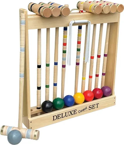 Miniatura 3 de Juego de croquet para 8 jugadores, mazos de arce con asas de 32 pulgadas, juego de lujo con estante de almacenamiento, bolas, mazos, estacas, wickets