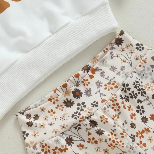 Miniatura 5 de wdehow Conjunto de sudadera de manga larga con estampado de letras y pantalones acampanados de calabaza, ropa de otoño