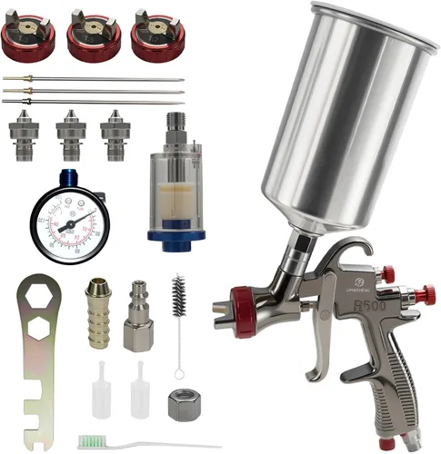 LIHAISHENG LVLP Pistola de pulverización de aire con boquillas de 1.3/1.5/0.067 in, taza de pintura de aluminio de 1000 cc, cuenta con control de