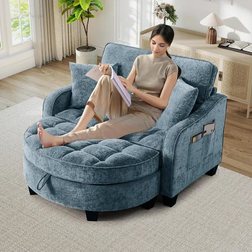 Miniatura 22 de Chaise Lounge Chair para interiores con puerto USB y soporte para teléfono, sillón reclinable pequeño de felpilla con otomana de almacenamiento