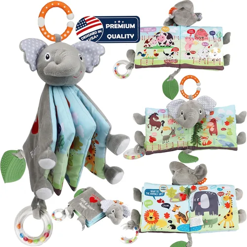 Miniatura 9 de Libros Juguetes de Bebé Elefante, 0-6-12 Meses, Loveys, Libros Crujientes para Bebés, Regalos de Baby Shower Navidad, Juguetes Infantiles, 1-2 Años