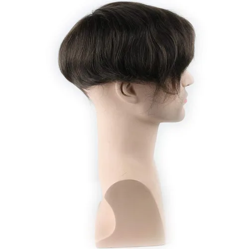 Miniatura 4 de Voloria Encaje francés de cabello humano real con piel fina PU para hombres Stock Toupee Hair Pieces #4 Color #4(10"x8")