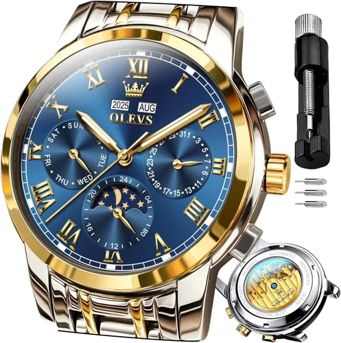 Miniatura 8 de OLEVS Relojes para hombre automático mecánico de cuerda automática reloj de pulsera multifunción calendario impermeable luminoso