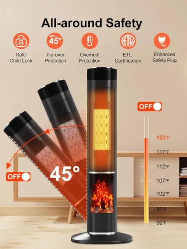 Miniatura 4 de Uthfy Calentador de espacio de 32 pulgadas para habitación grande, calentadores eléctricos portátiles de torre de 1500 W para uso en interiores