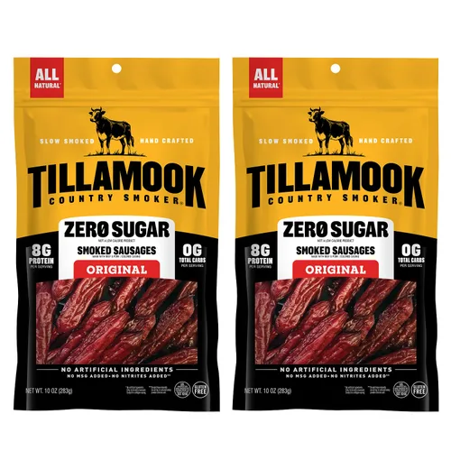 Tillamook Country Smoker Zero Sugar Original Keto Friendly Salchichas ahumadas, 10 onzas (paquete de 2)