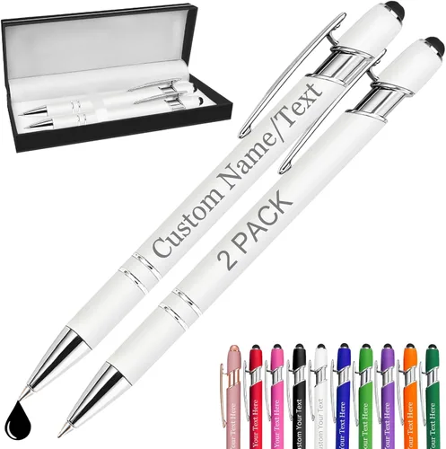 Miniatura 24 de Bolígrafos personalizados con nombre, paquete de 10 bolígrafos personalizados a granel, bolígrafo de tinta negra grabada con punta de lápiz óptico