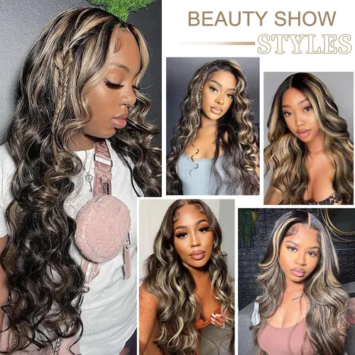 Miniatura 8 de Lemoda FB/27 Balayage - Pelucas de cabello humano con encaje frontal de 13 x 6 pulgadas, color degradado, ondulado, HD, transparente, encaje