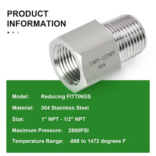 Miniatura 6 de TAISHER 2 piezas de forja de tubería de acero inoxidable 304, adaptador reductor, tubo macho de 1/2 pulgada x tubo hembra de 1 pulgada