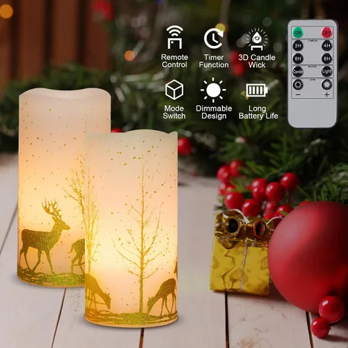Miniatura 4 de 2 paquetes de velas sin llama parpadeantes LED de Navidad, velas de cera operadas por baterías con temporizador y control remoto, velas sin llama