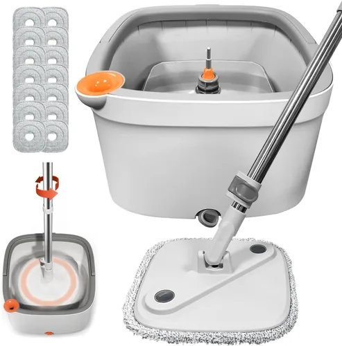 Miniatura 11 de Juego de trapeador giratorio y cubo con sistema de agua sucia y limpia de separación automática con cabezal de trapeador giratorio de 360°