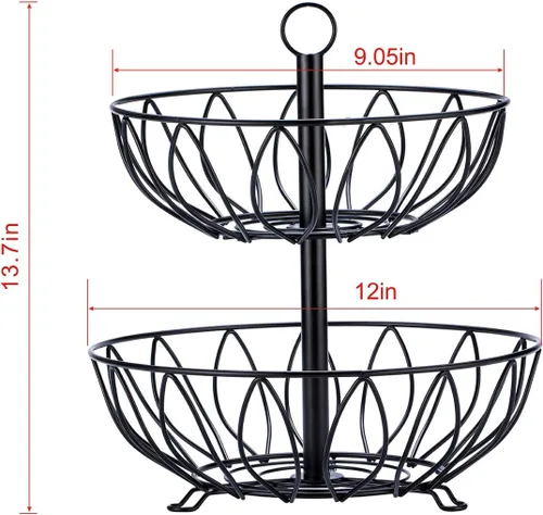 Miniatura 6 de Cesta de frutas de 2 niveles para verduras, soporte para encimera, cesta de frutas, cuenco de almacenamiento para cocina, hogar, hierro fundido