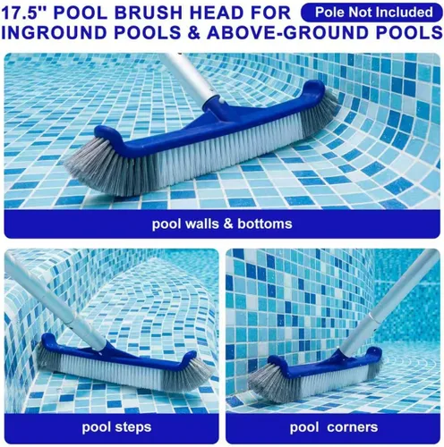 Miniatura 6 de POOLAZA Cepillo de piscina, cabezal de cepillo de piscina de 17.5 pulgadas para piscinas enterradas y piscinas sobre el suelo, cepillo duradero