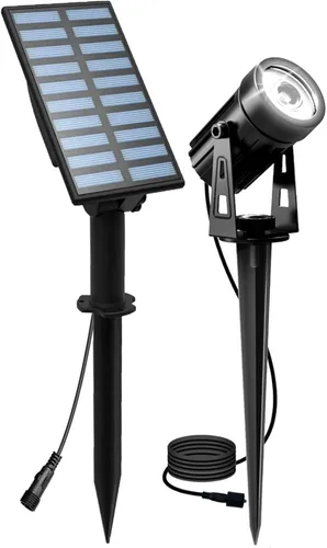 Miniatura 13 de T-SUN Focos solares al aire libre impermeables, luces de paisaje solares 2 en 1 LED para jardín, focos solares para árbol, jardín, estanque, piscina