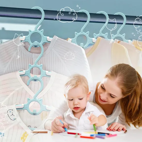 Miniatura 6 de 40 piezas de perchas extensibles para guardería de bebé, perchas para niños pequeños ajustables y antideslizantes para ropa de bebé, percha