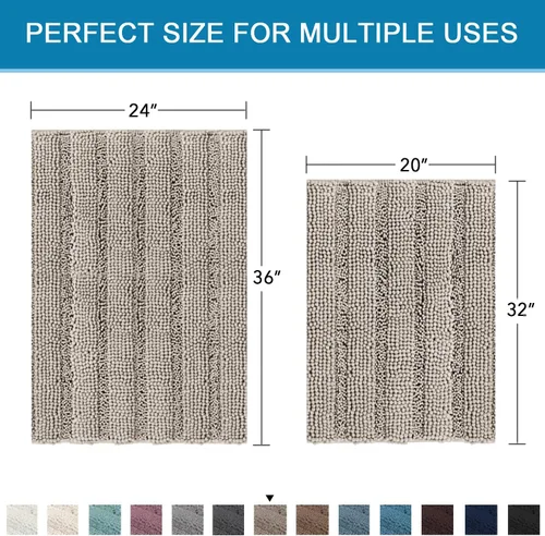Miniatura 354 de H.VERSAILTEX Alfombras de baño para cuarto de baño, antideslizantes, tapetes de baño extragruesos, de felpilla, a rayas, alfombra de 20" x 32